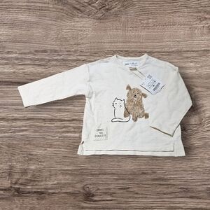 NWT Zara Baby Cream Kitten Puppy Lightweight Crewneck Textured Sweatshirt 6-9M